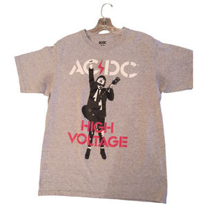 AC DC High Voltage Band T-Shirt Men's Size M Gray Short Sleeve Crew Neck